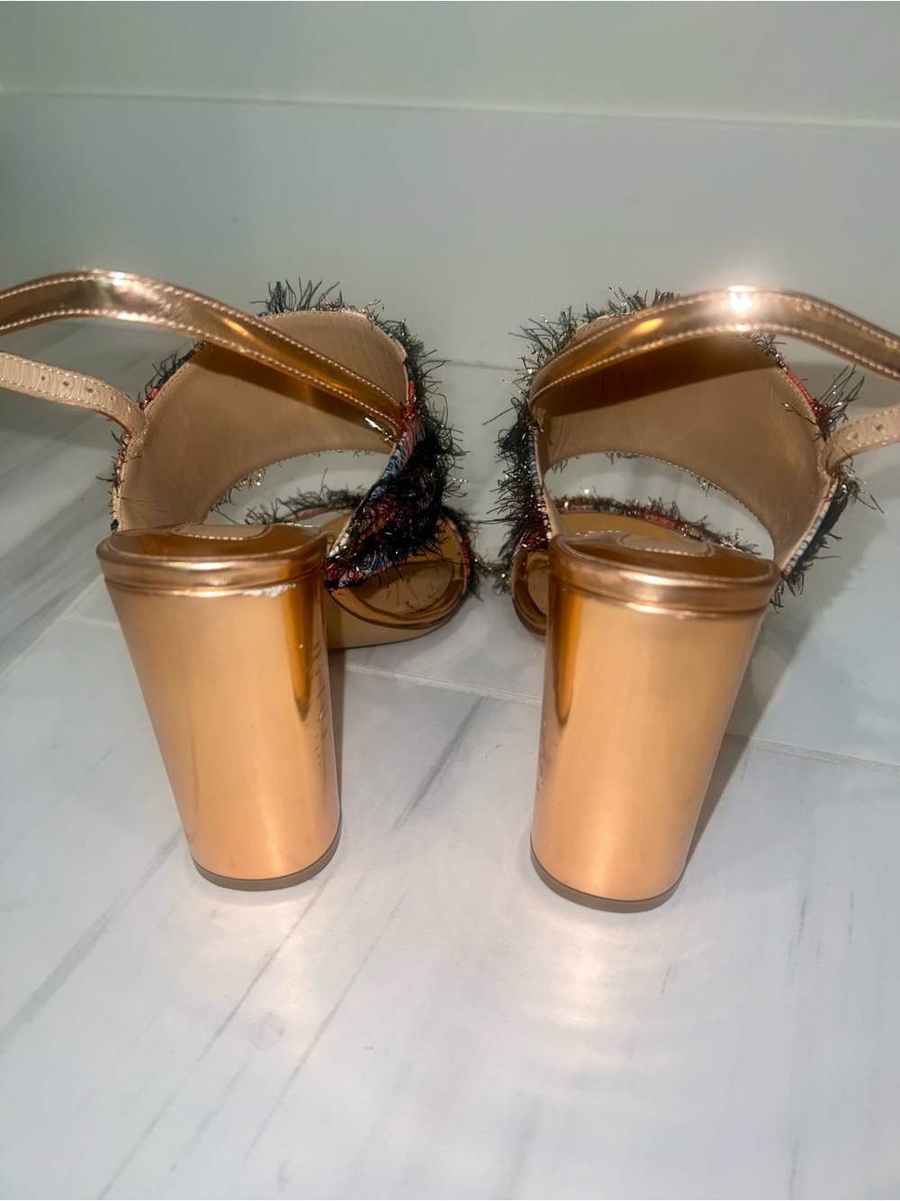Salvatore Ferragamo Rose Gold Block Heels with Multicolor Fringe-LOW PRICE!🌟 - Picture 4 of 9